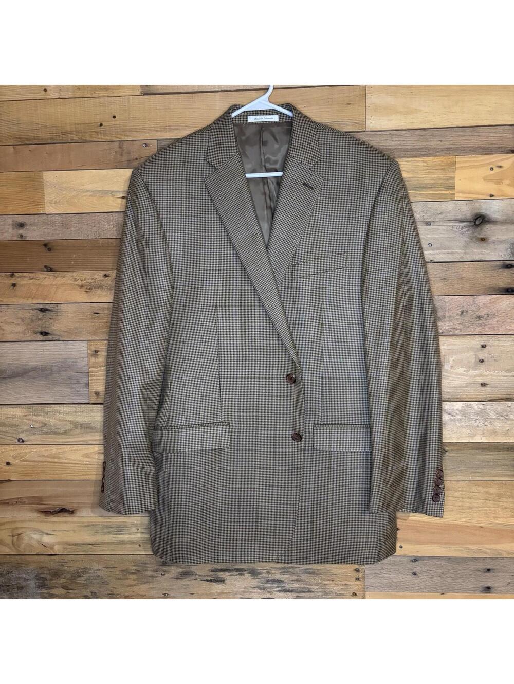 Ralph Lauren Sport Jacket Men's  44L Brown Blue Silk Wool Blazer Houndstooth GQ